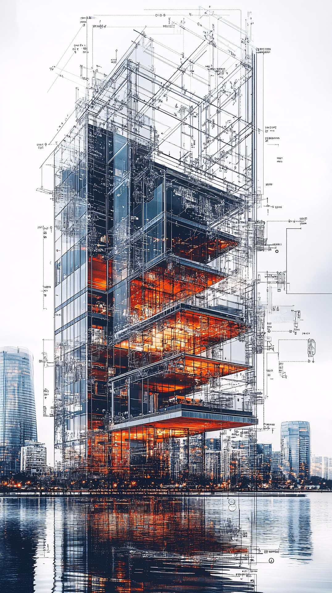 Building information model overlaying a Dubai high-rise under construction