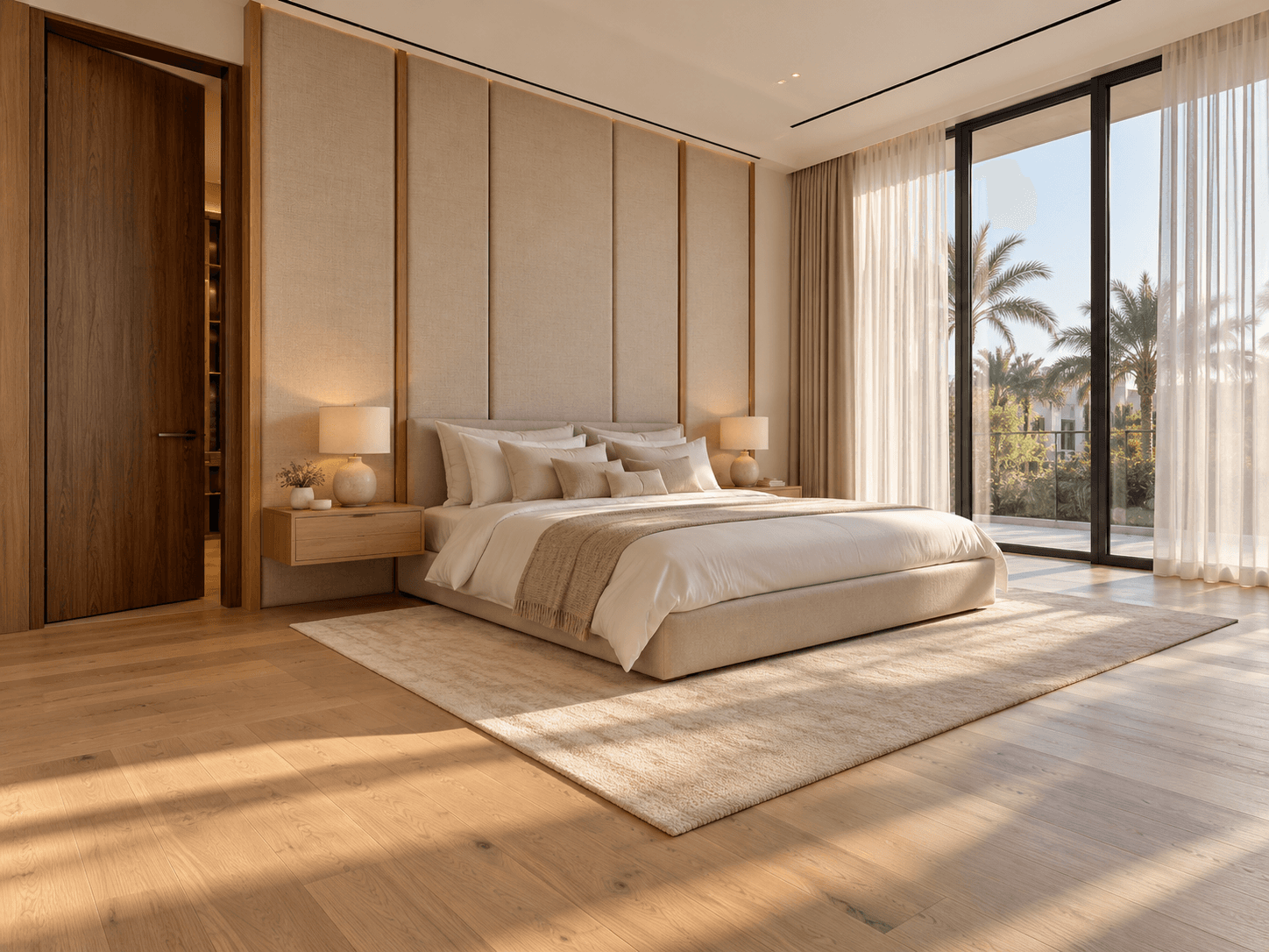 Villa bedroom with oak engineered flooring