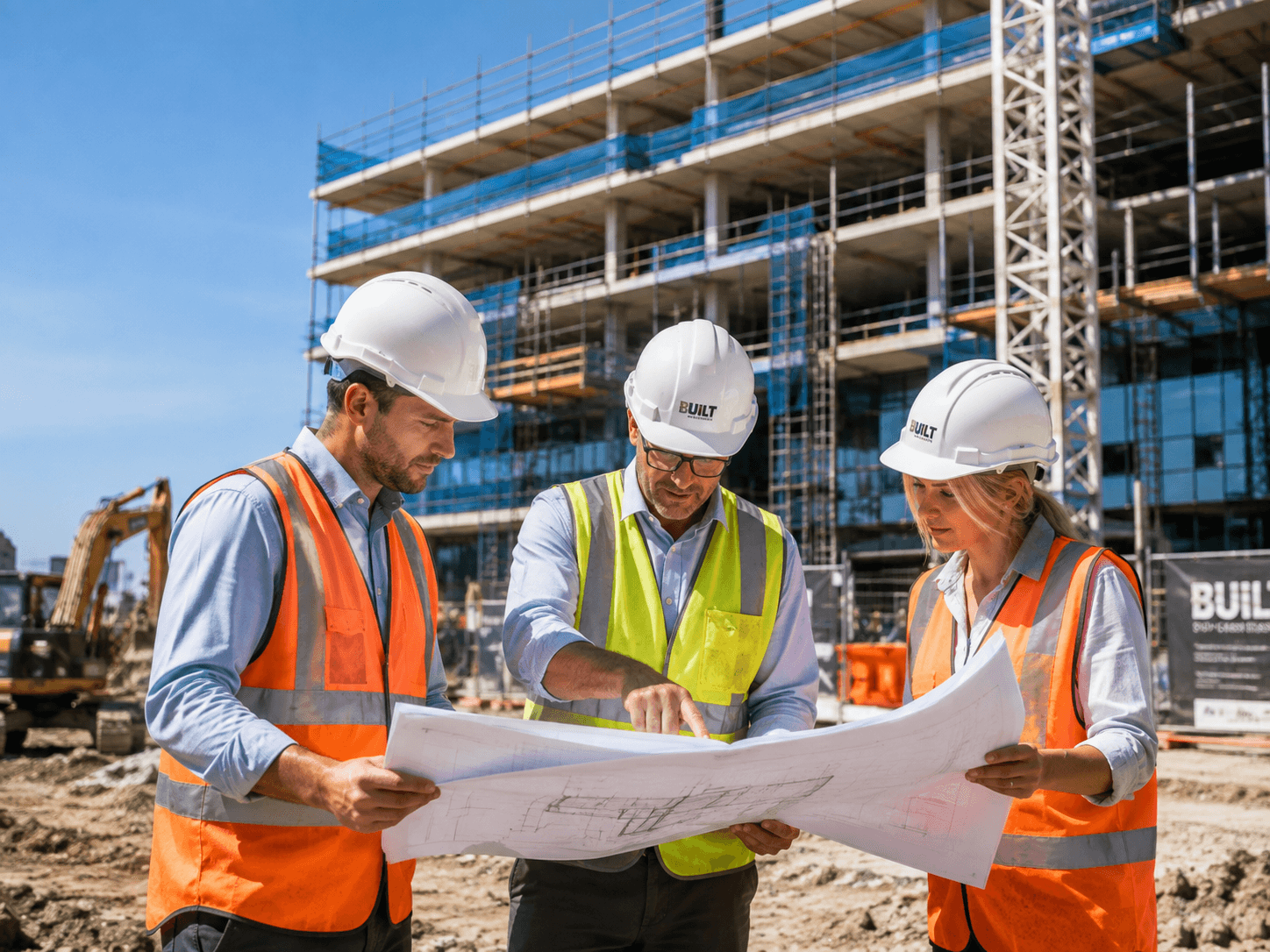 Construction professionals reviewing plans on Australian site