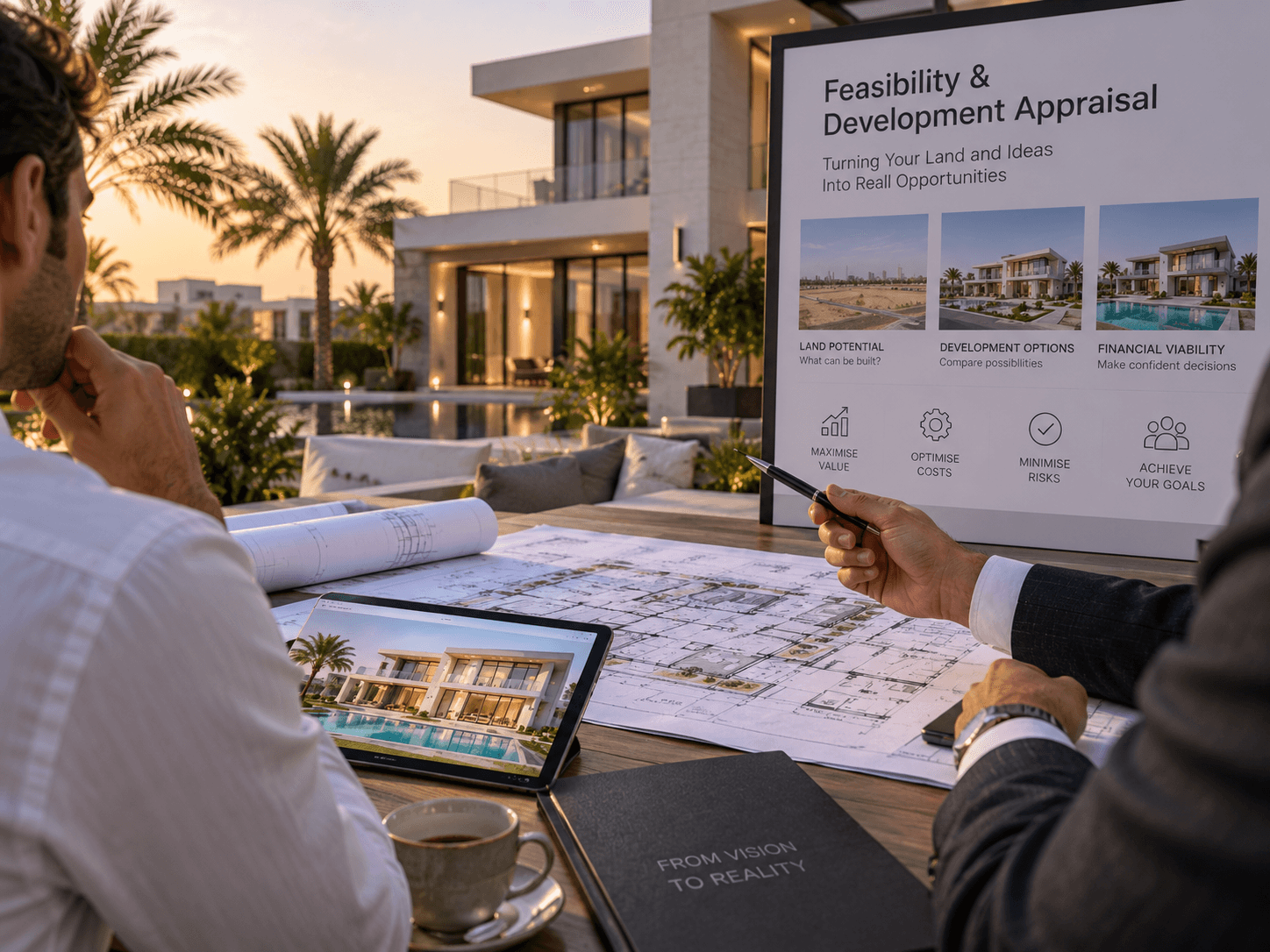Private villa owner reviewing development feasibility and construction costs in Dubai